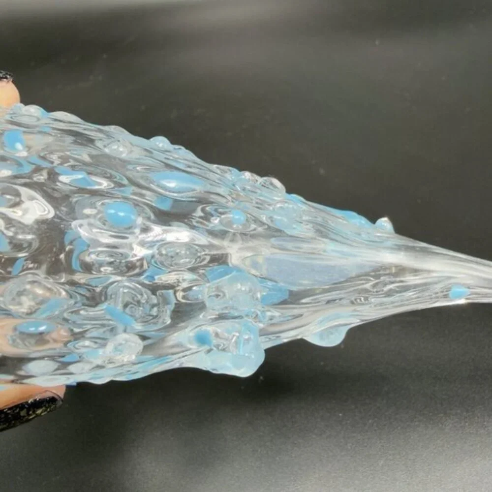 Hand Blown Studio Art Glass Ornament Hanging Decor Textured Blue Fritz Glass VTG